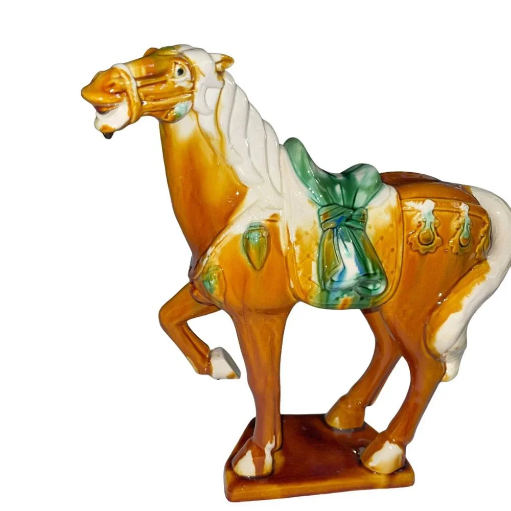 Unbranded Ceramic Horse Trotting Statue Brown Green 13" High Decor Equestrian - Picture 2 of 12